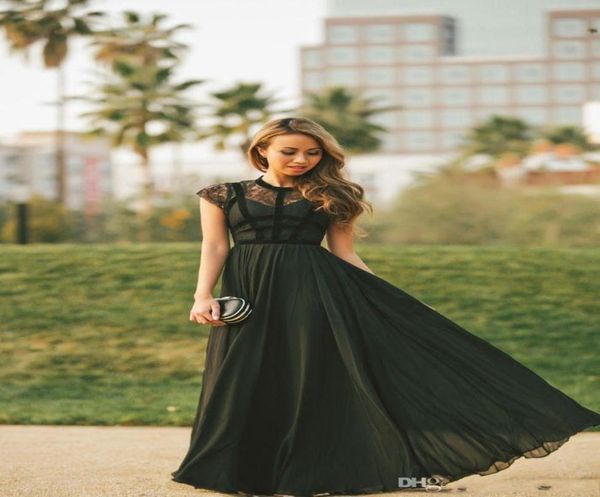 

elegant sheer lace black evening gowns capped sleeves aline chiffon women modest prom long dresses formal party dress2234461