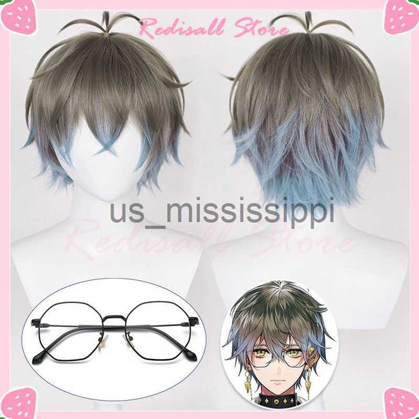 

cosplay wigs vtuber ike eveland cosplay wig nijisanji luxiem 2022 short gradient grey blue hair halloween men women hair wig cap x0630, Black