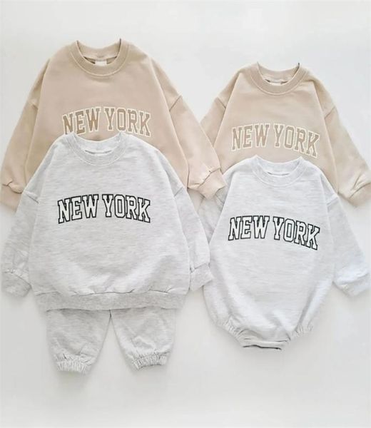 

clothing sets ins kids boys york sweatshirt jogger pants set autumn baby girls clothes toddler hoodie and pants 2 pcs outfit 220921963330, White