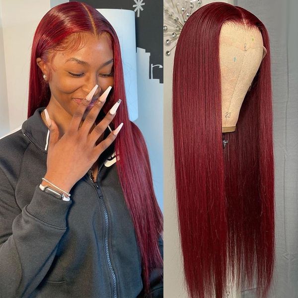 

180% straight hair lace front wig human hair wigs 99j burgundy pre-plucked colored 13x4 lace front human wigs for women, Black;brown