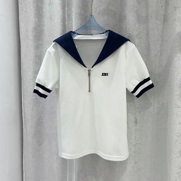 

designer t-shirt navy lapel letter rabbit temperament lapel short shirt t-shirt sweet lapel spring/summer jumper, White