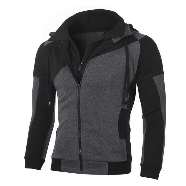 

new men's personalized color matching double zipper hooded cardigan bape hoodie, Black