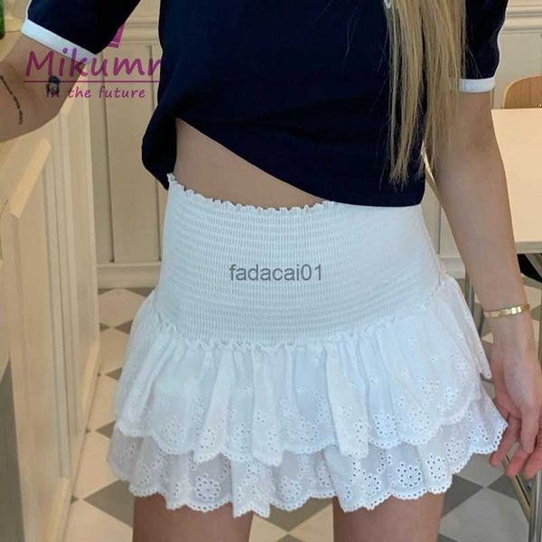 

harajuku girls kawaii skirts women summer white cotton lace cake skirt y2k aesthetic elastic waist pleated mini shorts skirts l230621, Black
