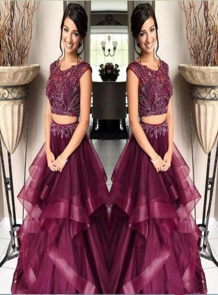 

modest beading two pieces prom dresses jewel neck capped sleeves zipper back vestido de novia crystals evening dresses formal part6339410, Black