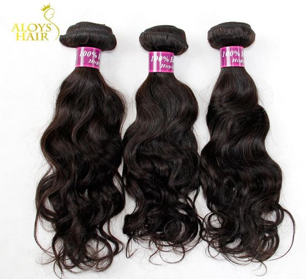 

indian water wave wavy virgin hair weave bundles 3pieces lot unprocessed raw virgin indian remy natural wave wavy human hair weave1181932, Black