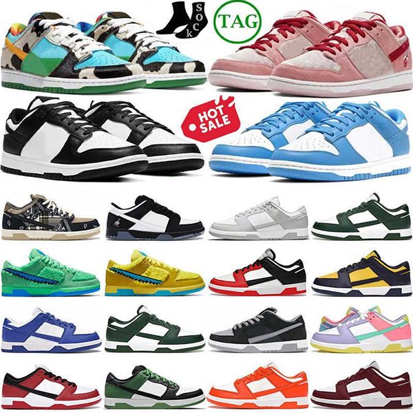 

with box designer shoes for men women flat sneakers sb low panda white black grey fog unc chunky green glow triple pink strange love gai
