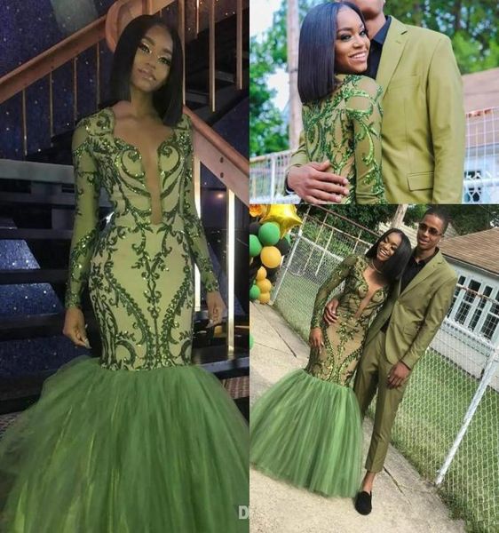 

elegant green arabic african mermaid prom dresses long 2019 black girls long sleeves prom gowns vestido de novia abendkleider8528897