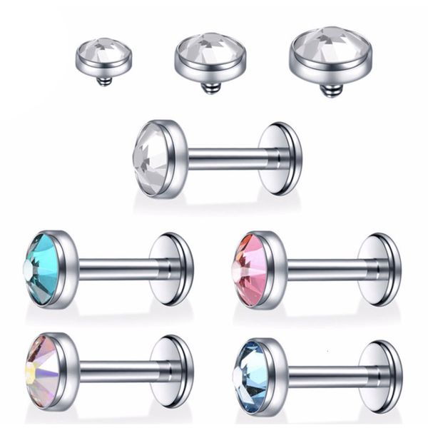 

navel bell button rings 10pc g23 labret piercing lip zircon 6810mm internally threaded ear studs cartilage earrings helix body jewelry 23062, Silver