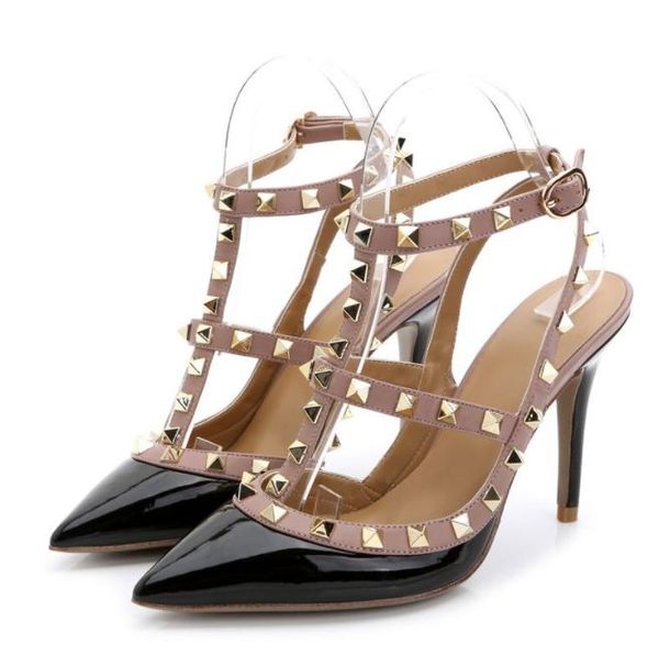 

fashion designer pumps women's sandals 2023 luxury brand stiletto rivets sandals summer female party runway shoe and sandal 6cm 8cm 10c, Black