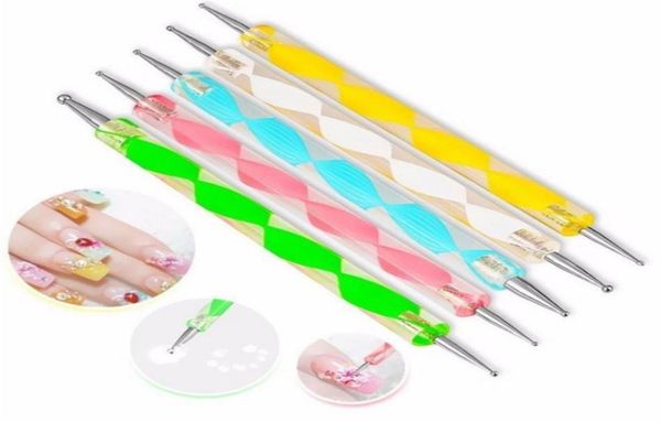 

na025 5pcsset twoway nail dotting pen gel polish builder diy nail art design marbleizing nail manicure painting drawing tool set9849752, Silver