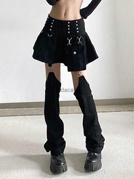 

goth overalls mini skirt y2k detachable loose mini skirt summer vintage street women's skirt korean style casual dress punk 2022 l23062, Black