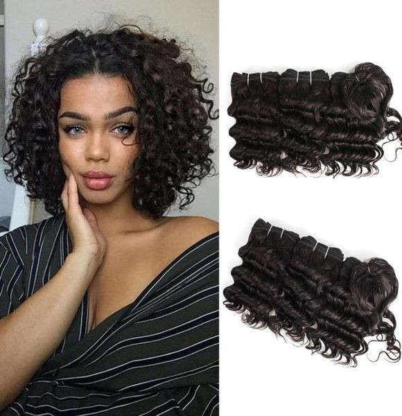 

black human hair bundles 3pcsset for full head 810 inch brazilian deep curly 166gset7141521, Black;brown