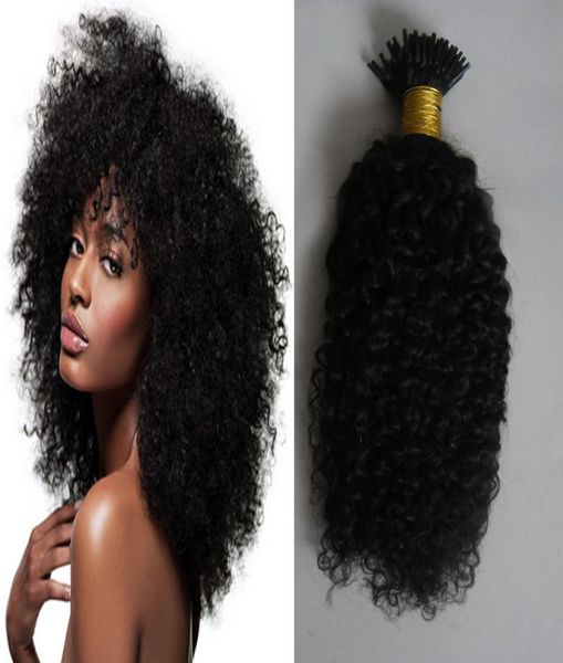 

mongolian afro kinky curly hair 100s pre bonded stick i tip remy hair extensions italian keratin nail tip human hair extensions na8106532, Black