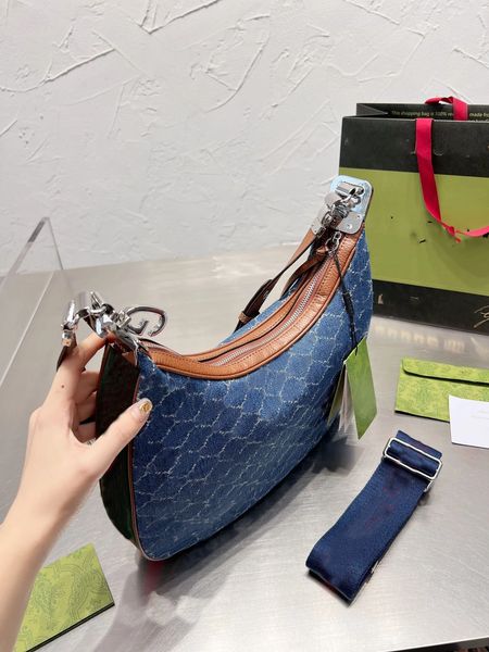 

fashion design crescent shoulder bag women's denim retro handbag messenger bag handbag crescent armpit bag mobile phone bag wallet