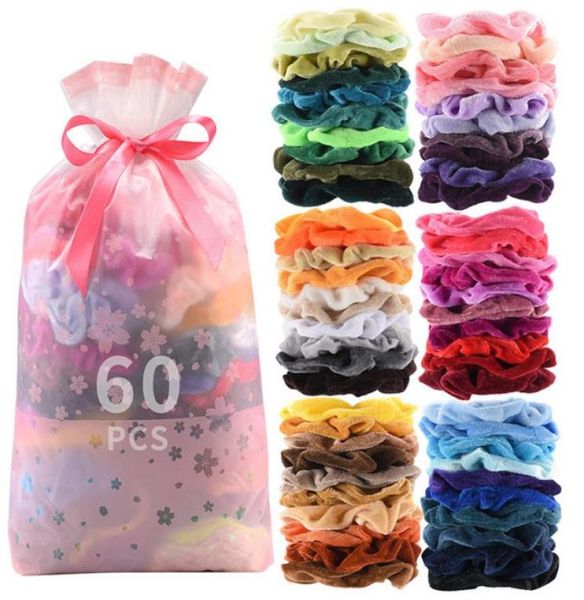 

hair scrunchies velvet women hairbands elastic hair ties ropes solid ponytail holder girls hair accessories 60pcs 1 lot dw59723885343, Slivery;white