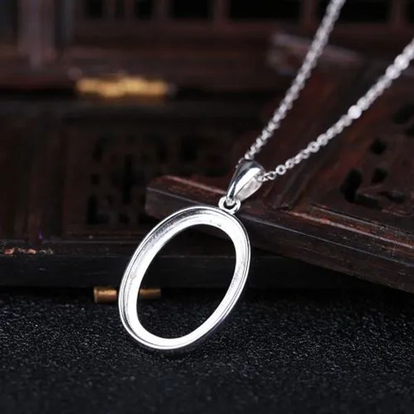 

fine silver 925 sterling silver pendant semi mount pendant for oval cabochon amber agate opal jewelry setting no necklace280h