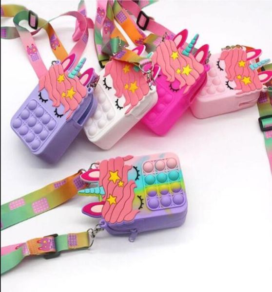

macaron rainbow unicorn fidget purses kids cartoon backpack popet bubble popper board toys toddler boys girls christmas gift stude3349332, White