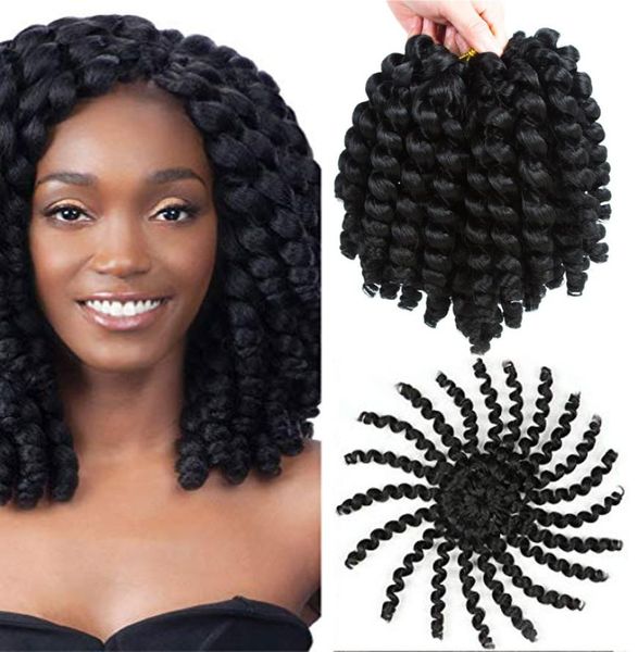 

pack of 5 jamaican bounce crochet hair wand curl synthetic hair crochet braids 8 inch 20 strandspack afro kinky braiding hair5534372, Black