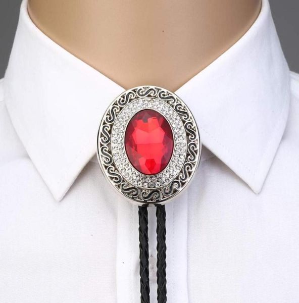 

bow ties red rhinestone round shape bolo tie for man cowboy western cowgirl leather rope zinc alloy necktiebow bowbow1686412, Black;gray