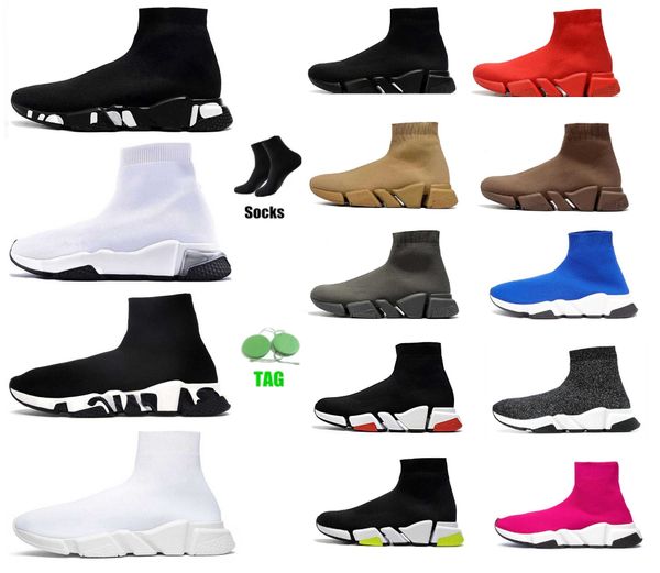 

designers speeds 2.0 v2 casual shoes platform sneaker men women tripler paris socks boots black white blue light ruby graffiti vintage brand