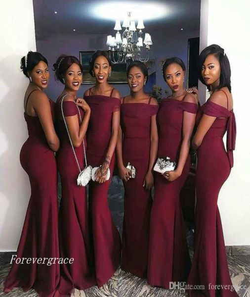 

2019 wine red bridesmaid dress wedding ceremony women offshoulder african formal maid of honor gown plus size custom made1437216, White;pink