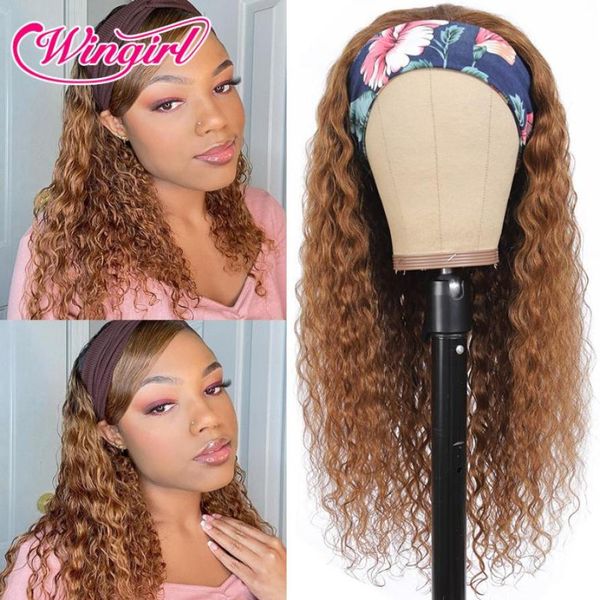 

lace wigs 30 color brazilian water wave headband wig human hair glueless full machine made remy scarf for black women1333281, Black;brown