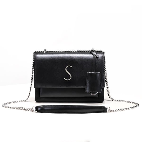 

designer luxury shoulder bag womens fashion metal chain crossbody bag black genuine leather bag flip cover messenger crossbody square bag