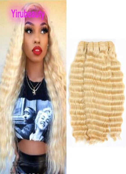 

raw indian virgin hair double wefts blonde deep wave curly 613 three bundles 100 human hair extensions 1028inch4011719, Black