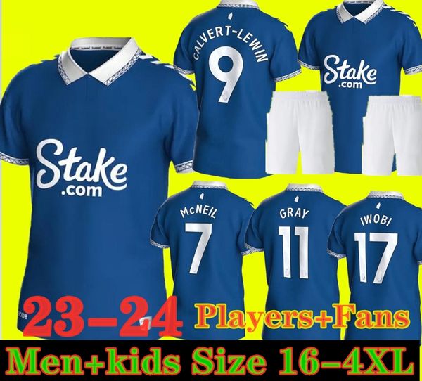 

2023 evertons gray soccer jerseys 23 24 onana mcneil gueye doucoure garner mykolenko godfrey home away kids jersey football shirts top, Black;yellow