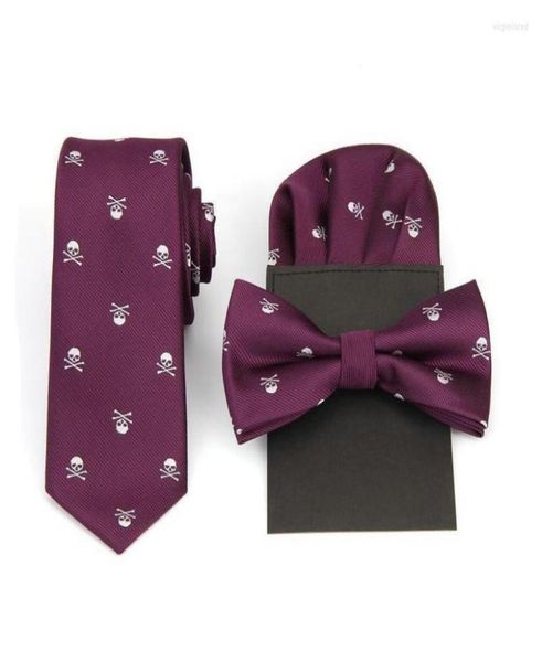 

bow ties 3pcs elegant men jacquard arrow neck tie set skull groom business wedding party necktie pocket square handkerchief hanky4771670, Black;gray