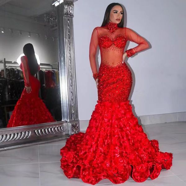 

red sparkling prom dresses long high neck strapless appliques sequins detachable train evening dresses diamond floral floor length plus size, Black