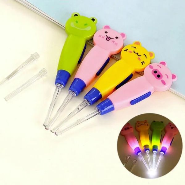 

new plastic earpick handle cute baby ear syringe ear cleaner animals luminous earwax spoon clean flashlight