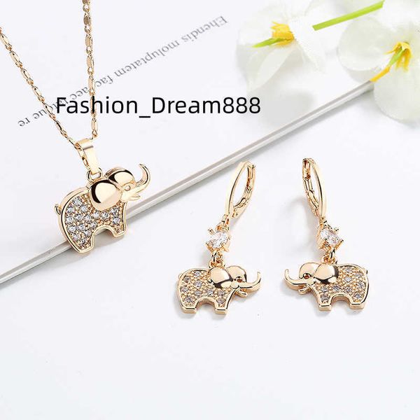 

18k micro-pave dainty elephant jewelry colorful zirconia bulk necklace and earrings sets with zircon stone, Silver