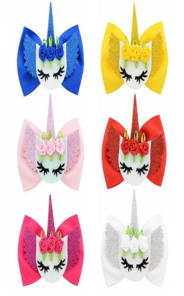 

6 colors fashion flower shape hair clip hair accessories 4 inch unicorn bow hair clips for girls childrens 8764335957, Slivery;white