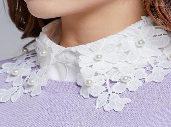 

bow ties 2022 women floral sweater lapel fake false collar female white embroidered lace half shirt tie detachable collars button 5443768, Black;gray