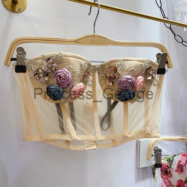 

party dresses 2023 perspective mesh camis women underwear bra 3d flower decoration backless slim cropped tanks female vintage clothes x0629, White;black