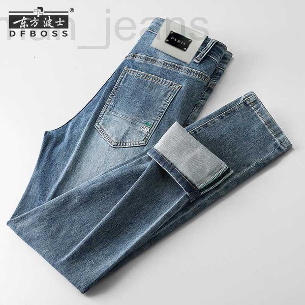 

men's jeans designer light luxury summer new high end elastic soft heavy duty wash color slim fit small straight leg casual pants pcrh, Blue