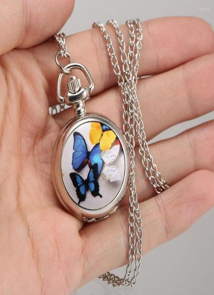 

pocket watches 1 pcs retro quartz watch butterfly printed case with chain lxh7447492, Slivery;golden