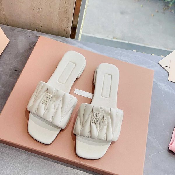 

designer shoes women slide mius sandals slippers beach 2023 new female summer wear caligae flat bottom square open toe flip flops e6gp