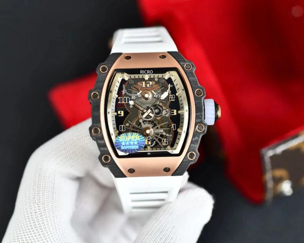 

u1 grade aaa men's watch automatic mechanism movement carbon fiber case rubber strap butterfly buckle ricro mens watches, Slivery;brown
