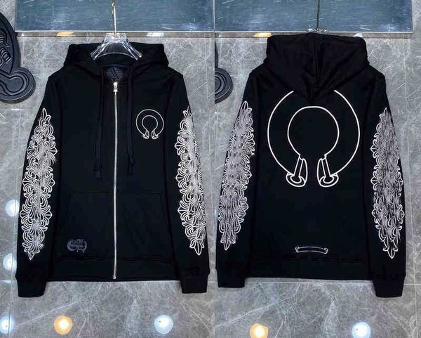 

ch mens zipper 3a hoodies classic designer horseshoe sanskrit cross print pullover heart hooded sweatshirts sweater luxury woman jackts fate, Black