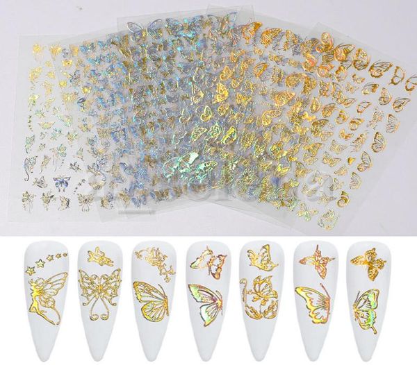 

holographic 3d butterfly nail art stickers adhesive sliders colorful diy golden silver nail transfer decals foils wraps decoration3236272, Black
