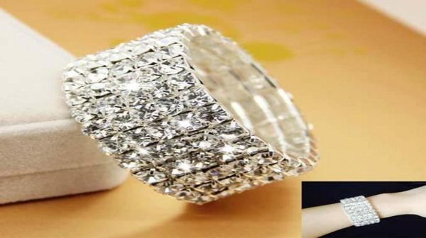 

amandabridal five rows silver rhinestone stretch bangle prom evening wedding party bridal jewelry bracelet accessories1873458, White