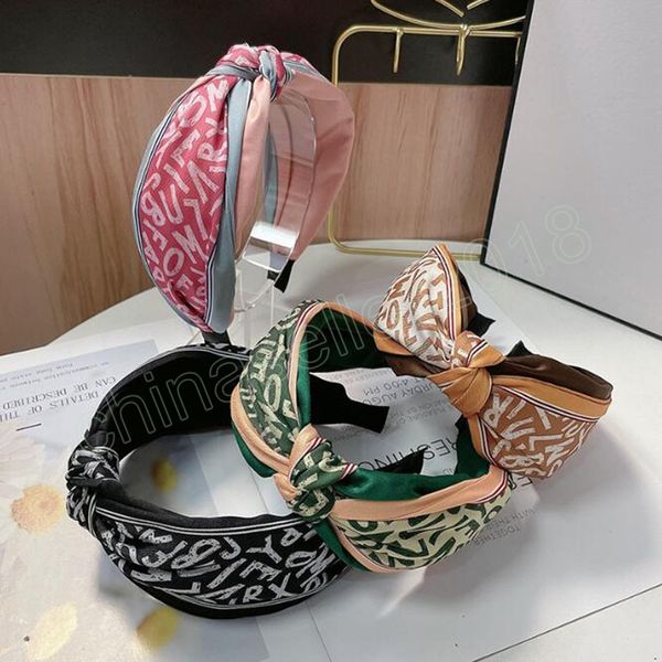 

fashion hairband for women wide side letter flower headband center knot casual turban travel hair accessories, Silver