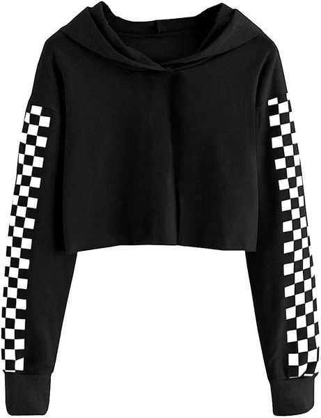

kids crop girls hoodies cute plaid long sleeve fashion sweatshirts, Black