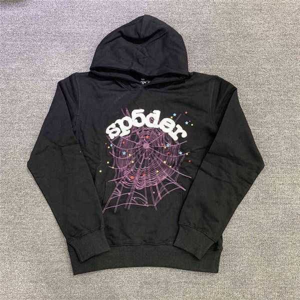

men spider hoodie sweatshirts puff print sp5der 555 hoodie men women 100% cotton heavy fabric spider web sweatshirts pullover hoodies design, Black