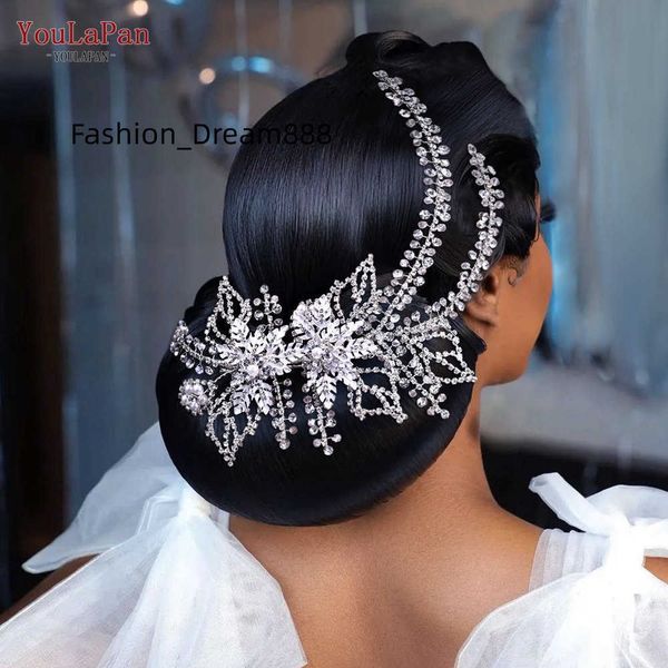 

youlapan hp254 shining rhinestone alloy flower long tail hair clips women bridal hair accessories wedding headpiece, Blue;gray