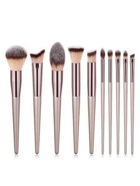 

premium makeup brushes set 10pcs tools champaign gold color wood handle cosmetics brushes for eye shadow loose powder blush drop s9363819