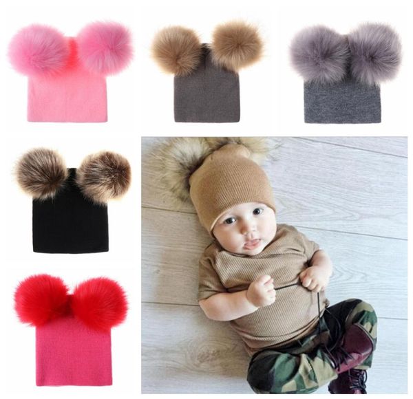 

newborn baby kids girls boys winter warm knit hat furry balls pompom solid warm cute lovely beanie cap gifts9245549, Yellow