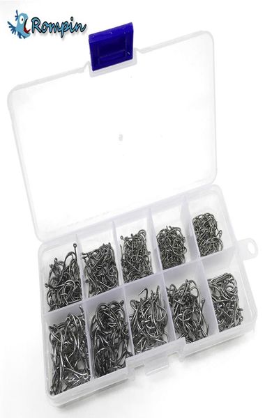

rompin 500pcsset mixed different size with plastic box packed 312 bronzesea fishing hooks with hole carbon steel sharp hooks3417321